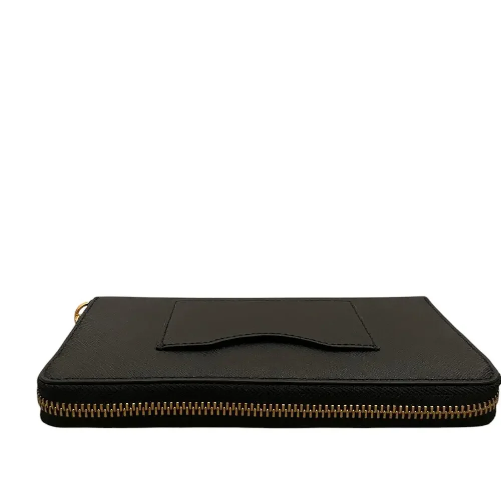 TORY BURCH Emerson Wristlet Zip Continental Wallet Saffiano Leather Black NEW